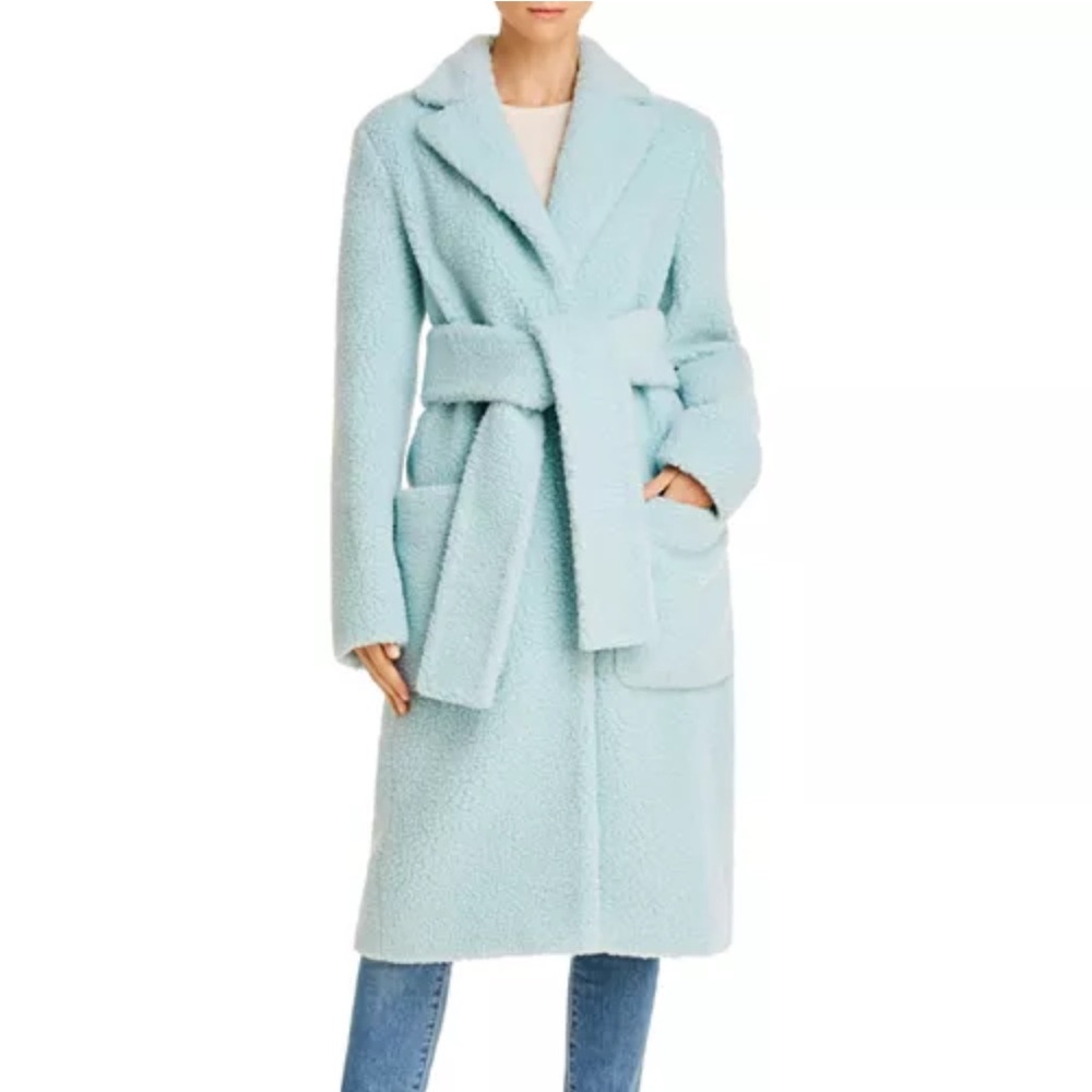 Helmut Lang Light Blue Belted Teddy Coat